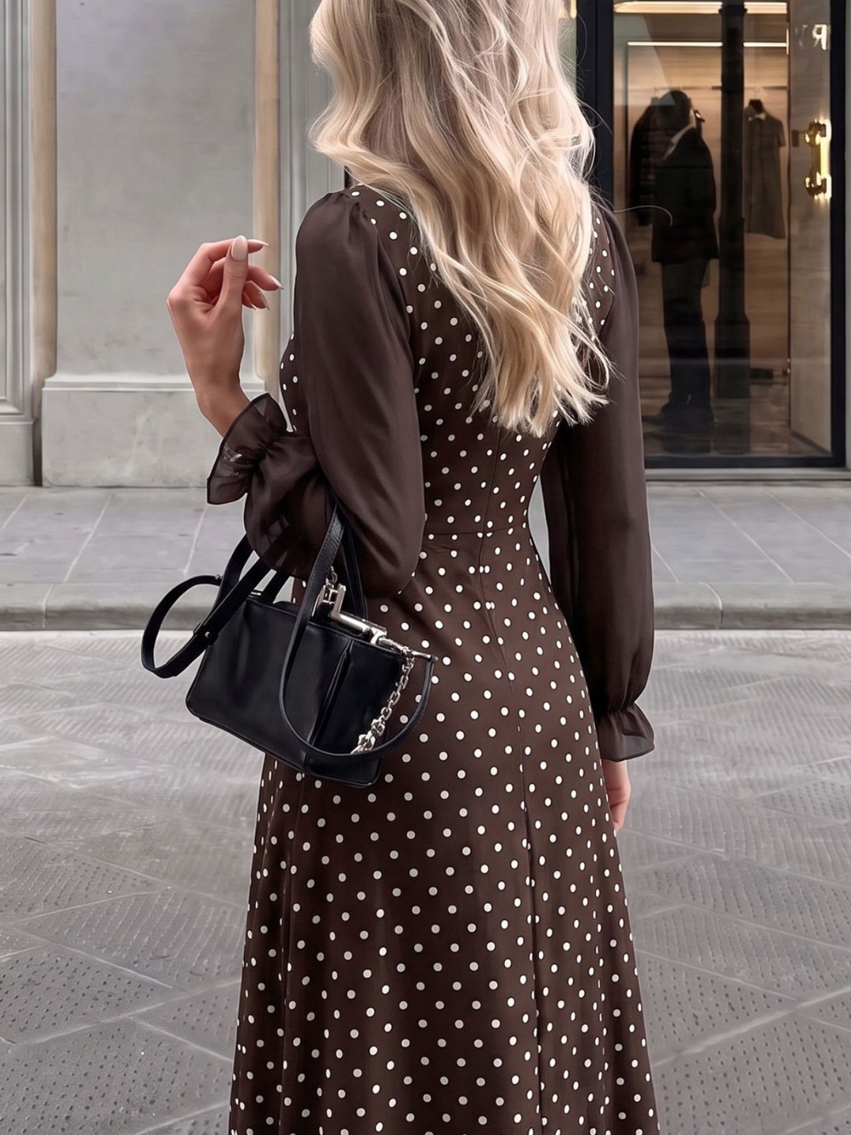 Women’s Polka Dot Square Neck Long Sleeve Maxi Dress