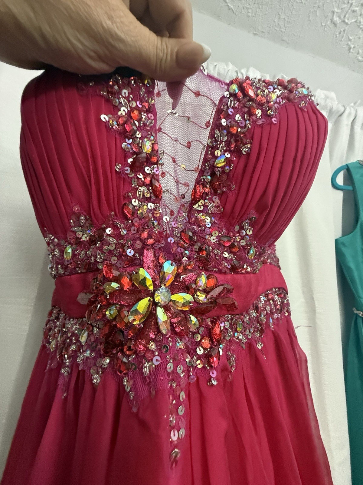 Tony Bowls pink Beaded Rhinestone Chiffon Formal Prom Pageant Gown Dress Sz 14