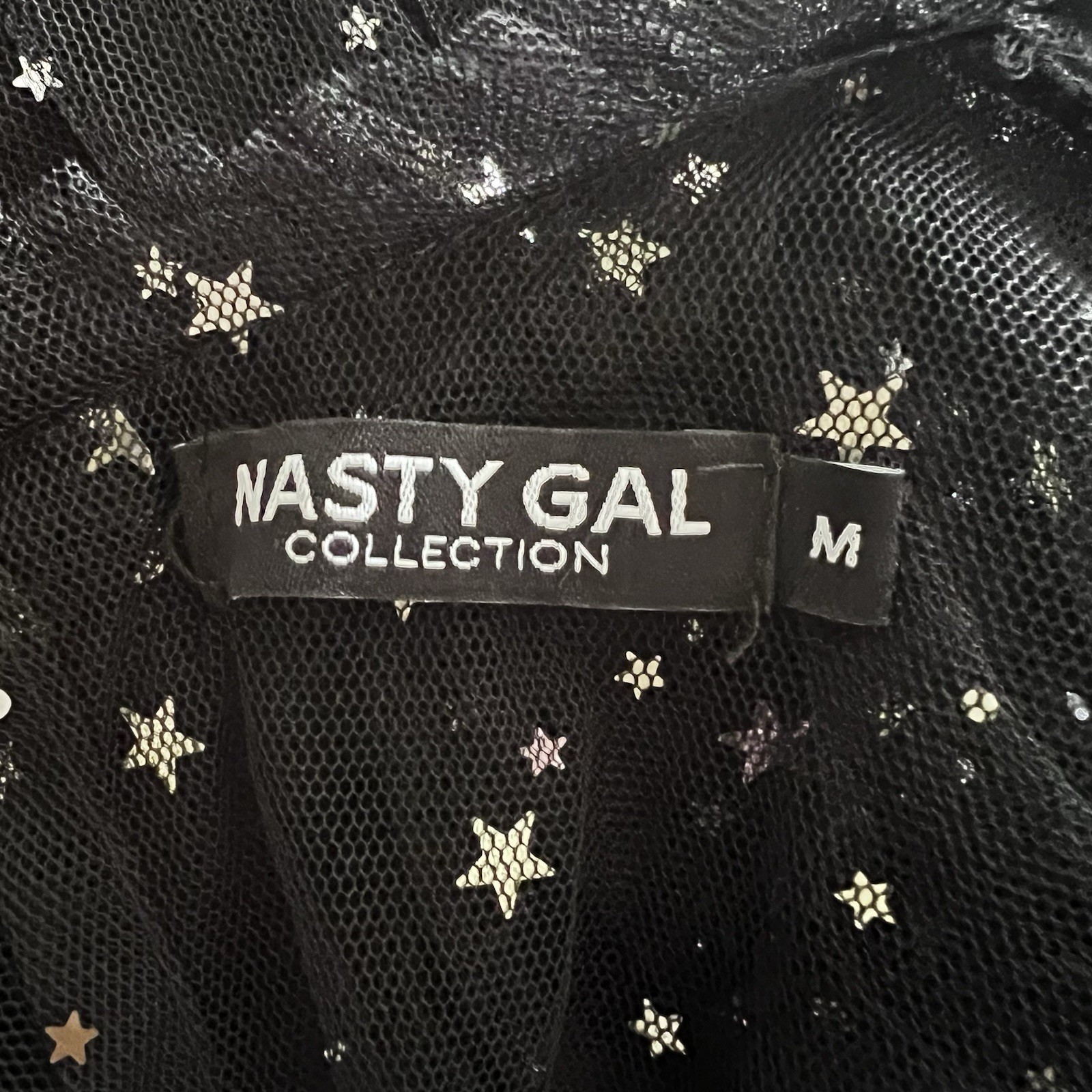 Witchy Celestial Silver Star Mesh Mini Black SZ M
