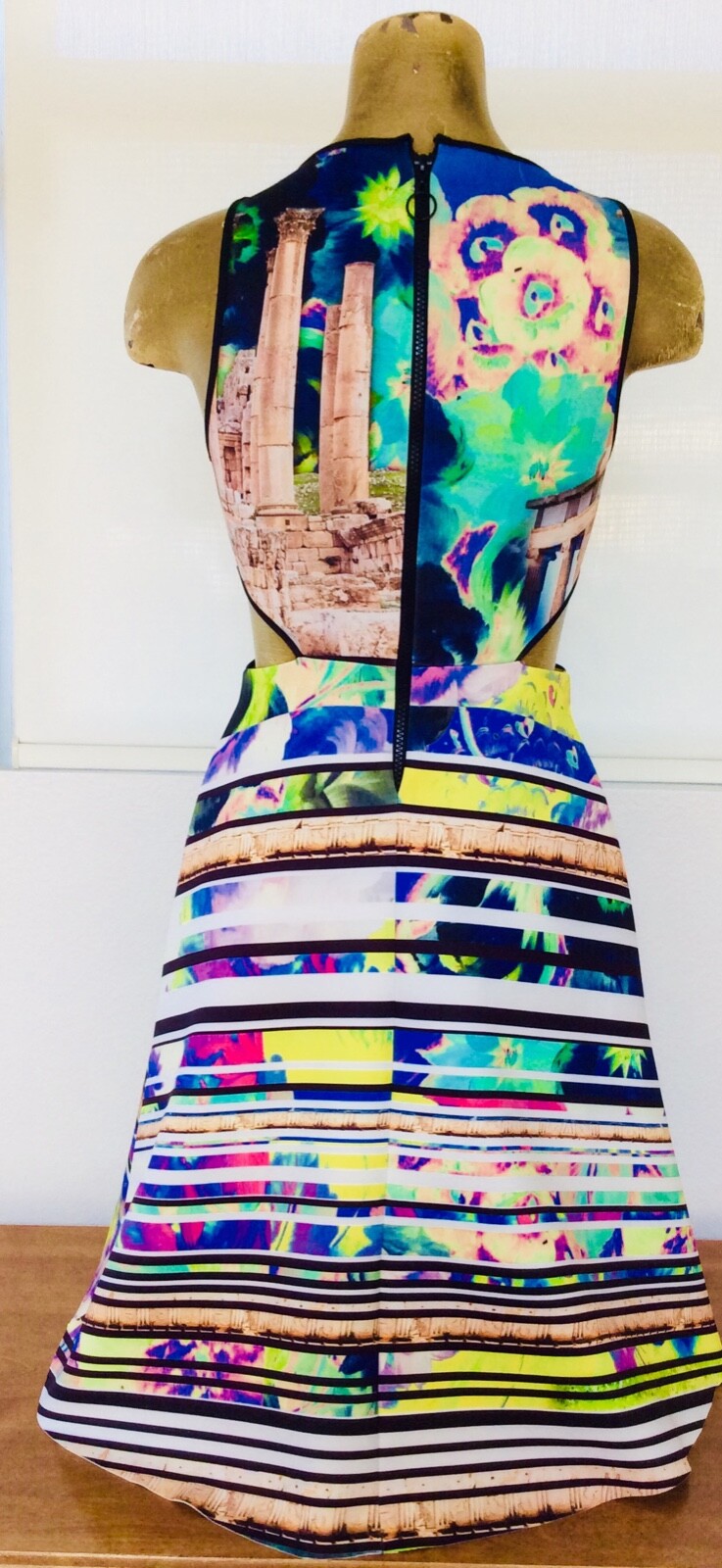 CLOVER CANYON Neoprene ACROPOLIS GARDEN Greek Greece Print DRESS S