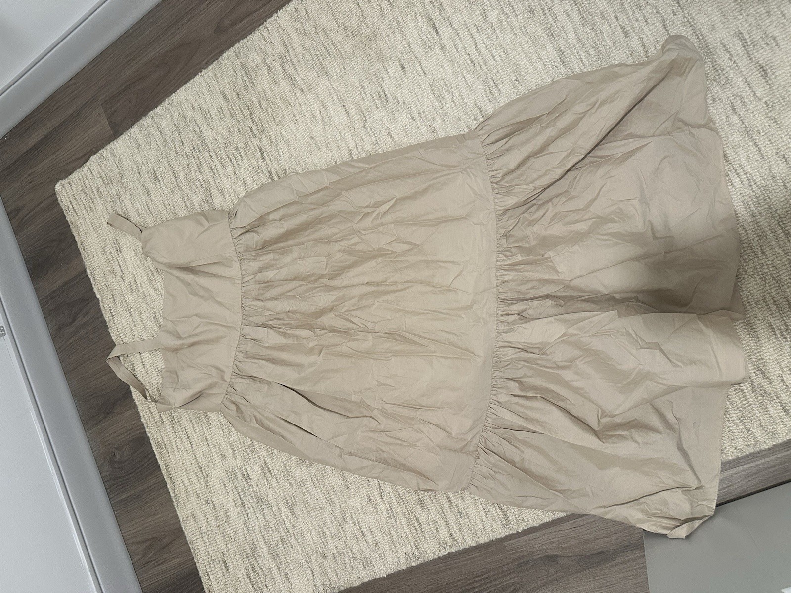 Theory Women’s 4 Beige Solid Poplin Midi Dress Sleeveless Straps V-Neck
