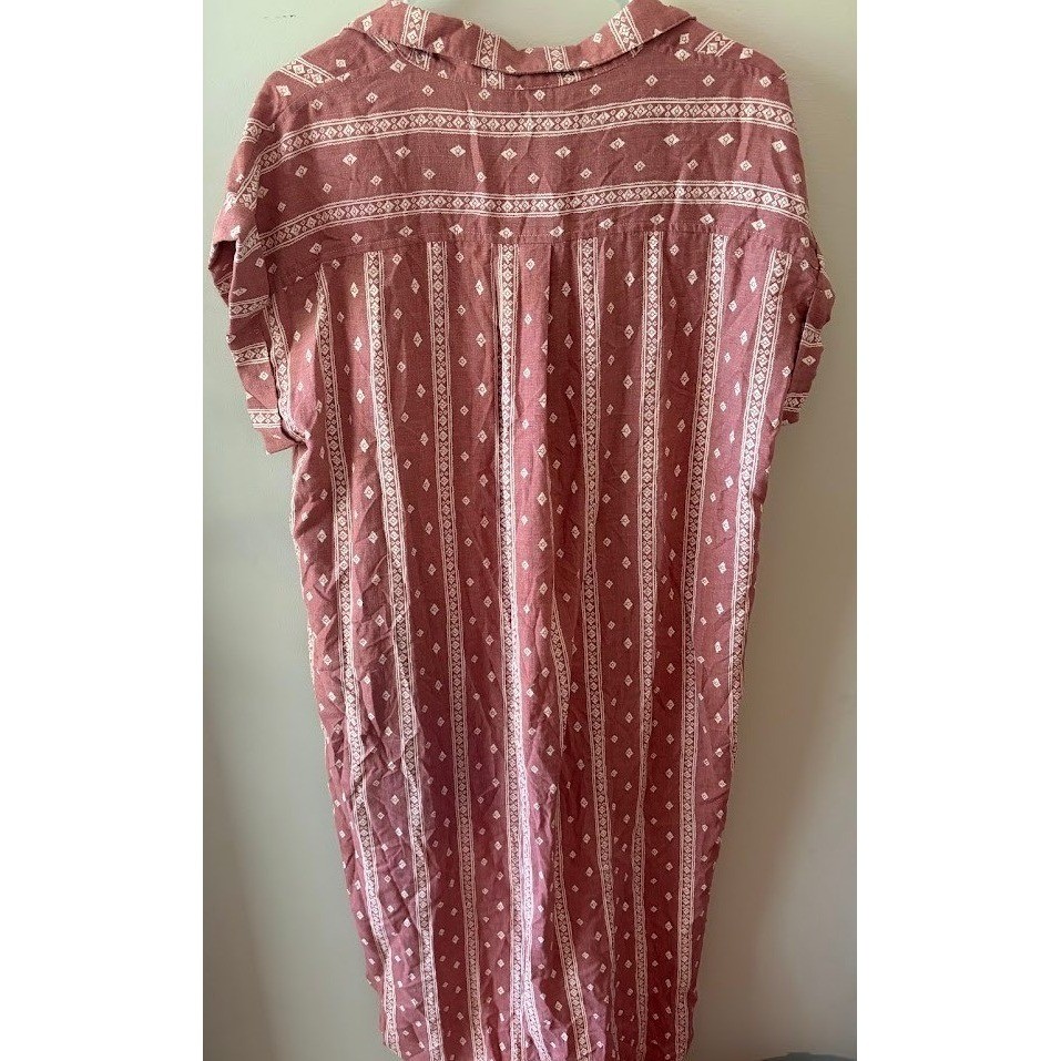 Gigio Mauve Tribal Print Button Down Tie Front Shirt Dress Small Boho Pink