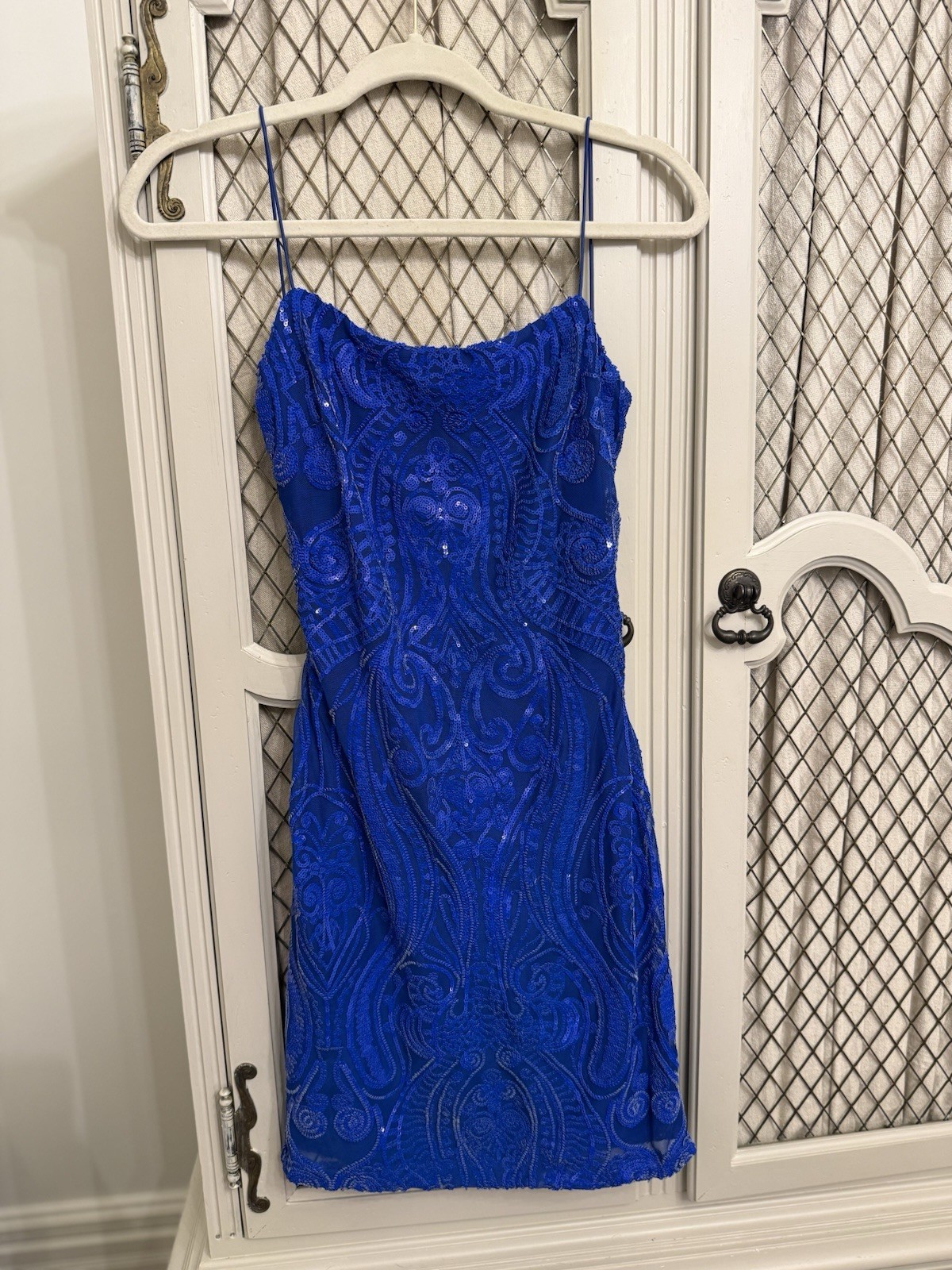NEXT UP Electric Blue Sequin Mini Dress Jr Size 5/6 Party Prom Homecoming