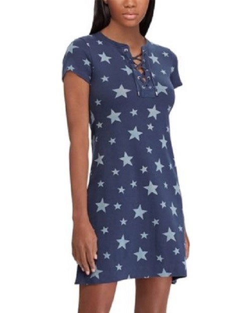 NEW Chaps Lace Up Cotton Dress Stars Floral Paisley Red Blue White Women S M NWT
