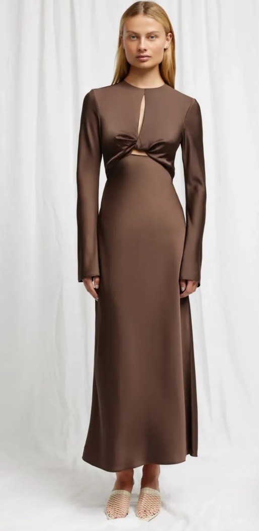 Significant Other Molly Bias Cut Satin Gown, Sz 6, New, Brown