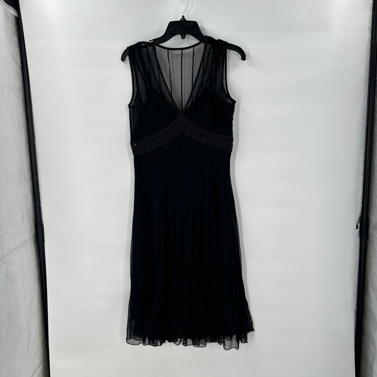 Whimsigoth Black Beaded Mesh Cocktail Dress Womens 6 Gothic Romantic Party