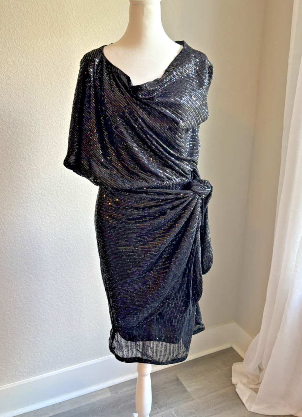 NWT Grace Karin Black Sequin One-Shoulder Cocktail Dress Size L Party Glam Club
