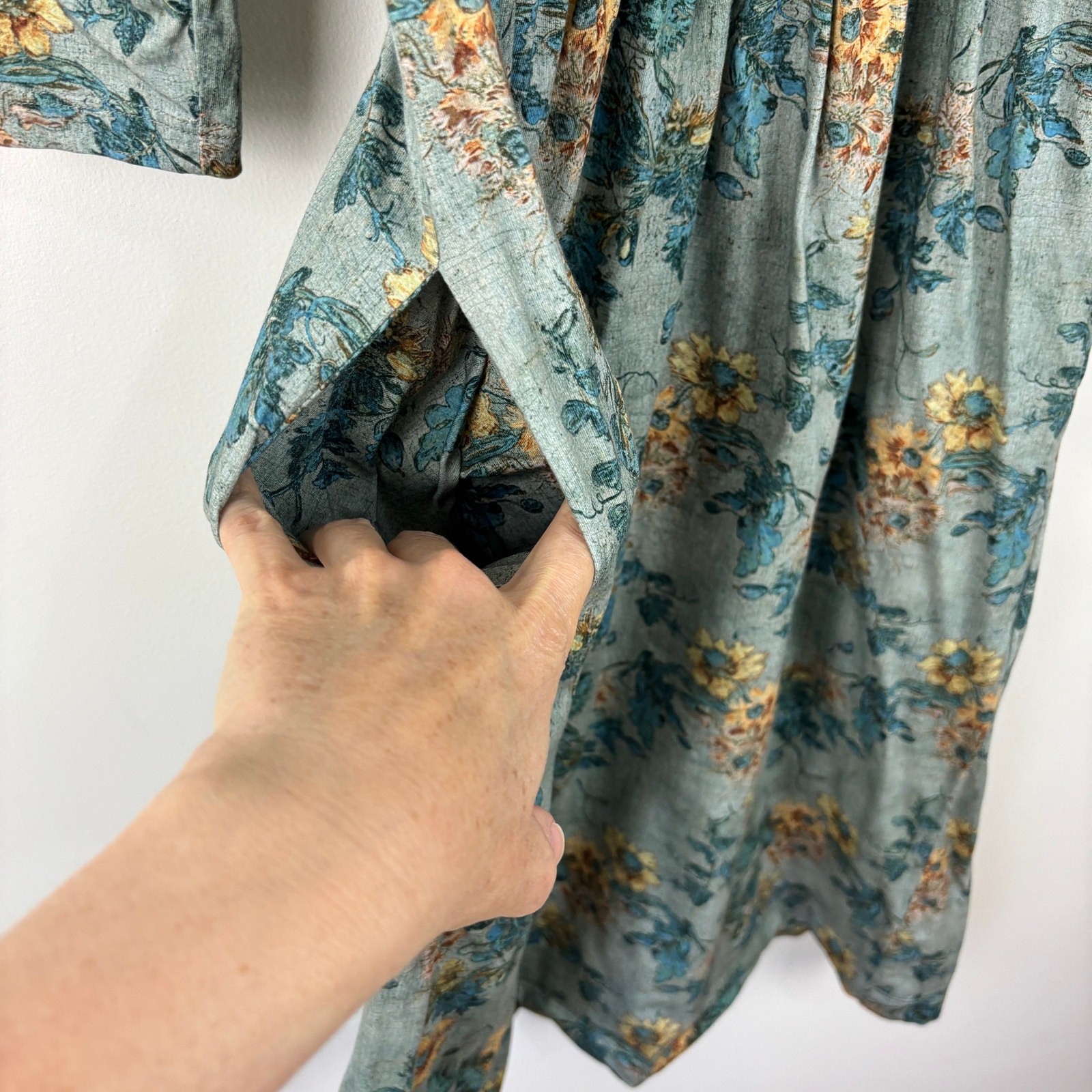 Peruvian Connection Windflower Dress XS Slate Floral Blue Yellow