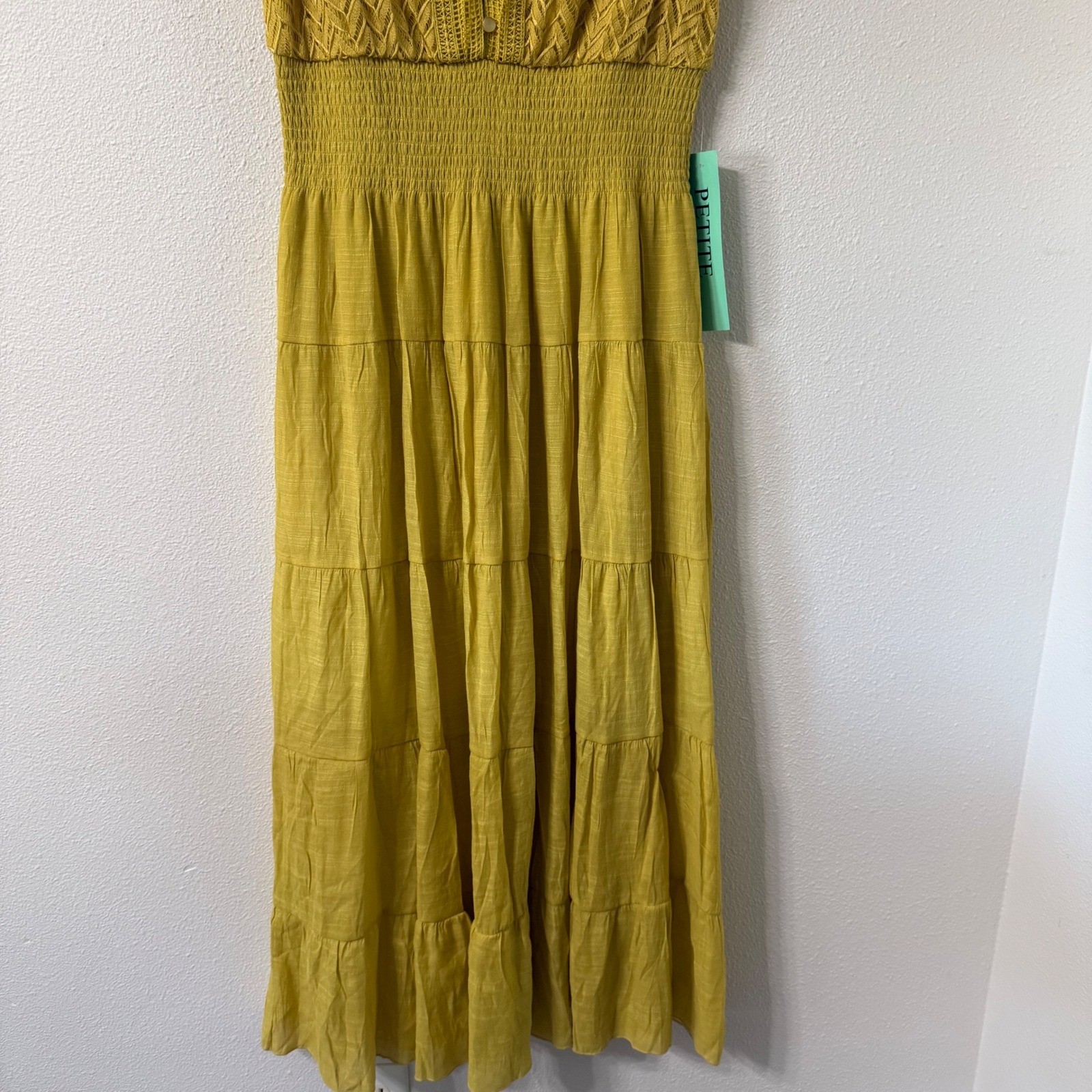 J Gee Cress Chevron Crochet Lace Tiered Mustard Maxi Sun VacationDress size PL