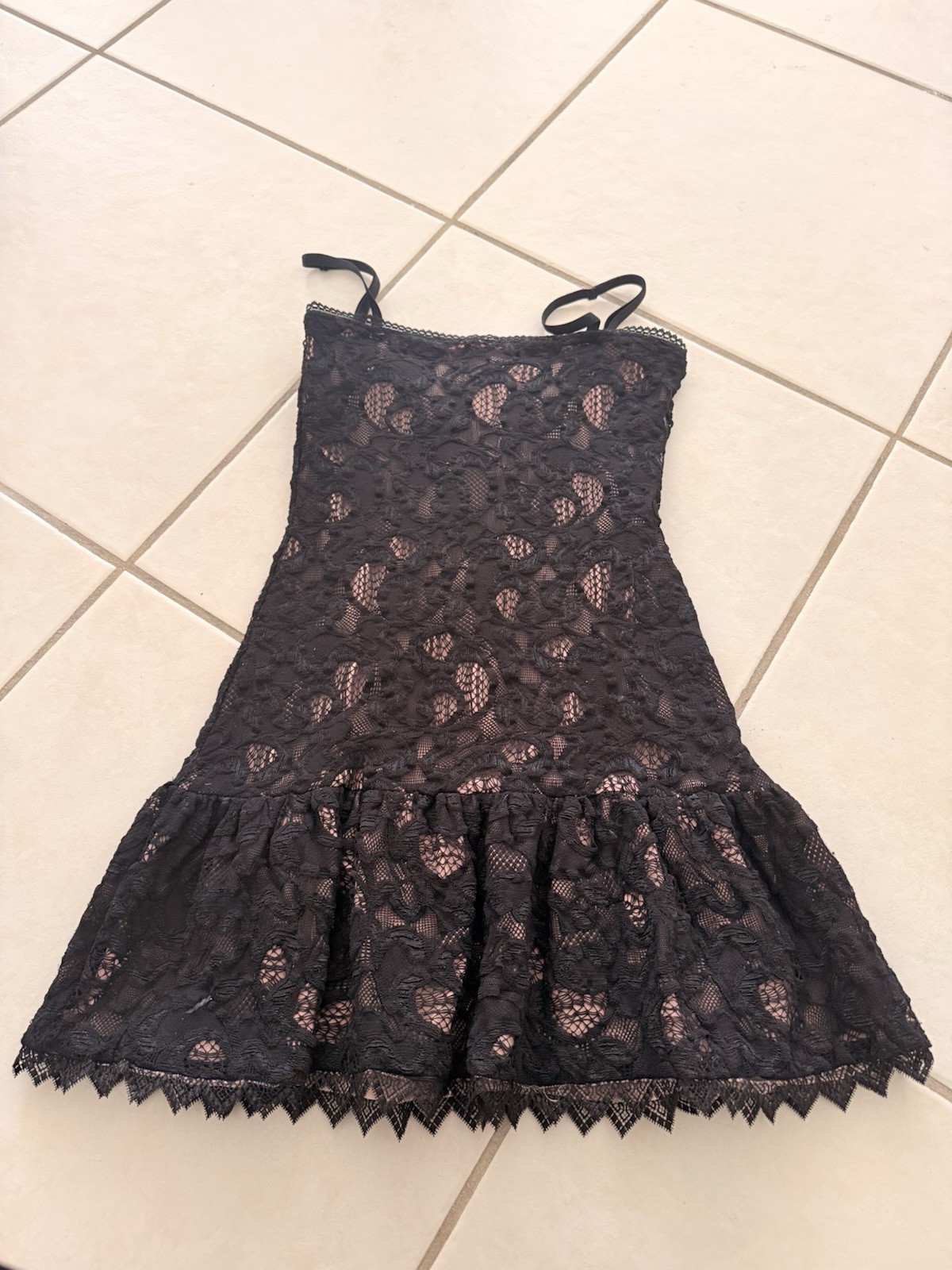 The Kooples Black Lace Floral Mini Dress Strappy Sleeveless Lined Size 34