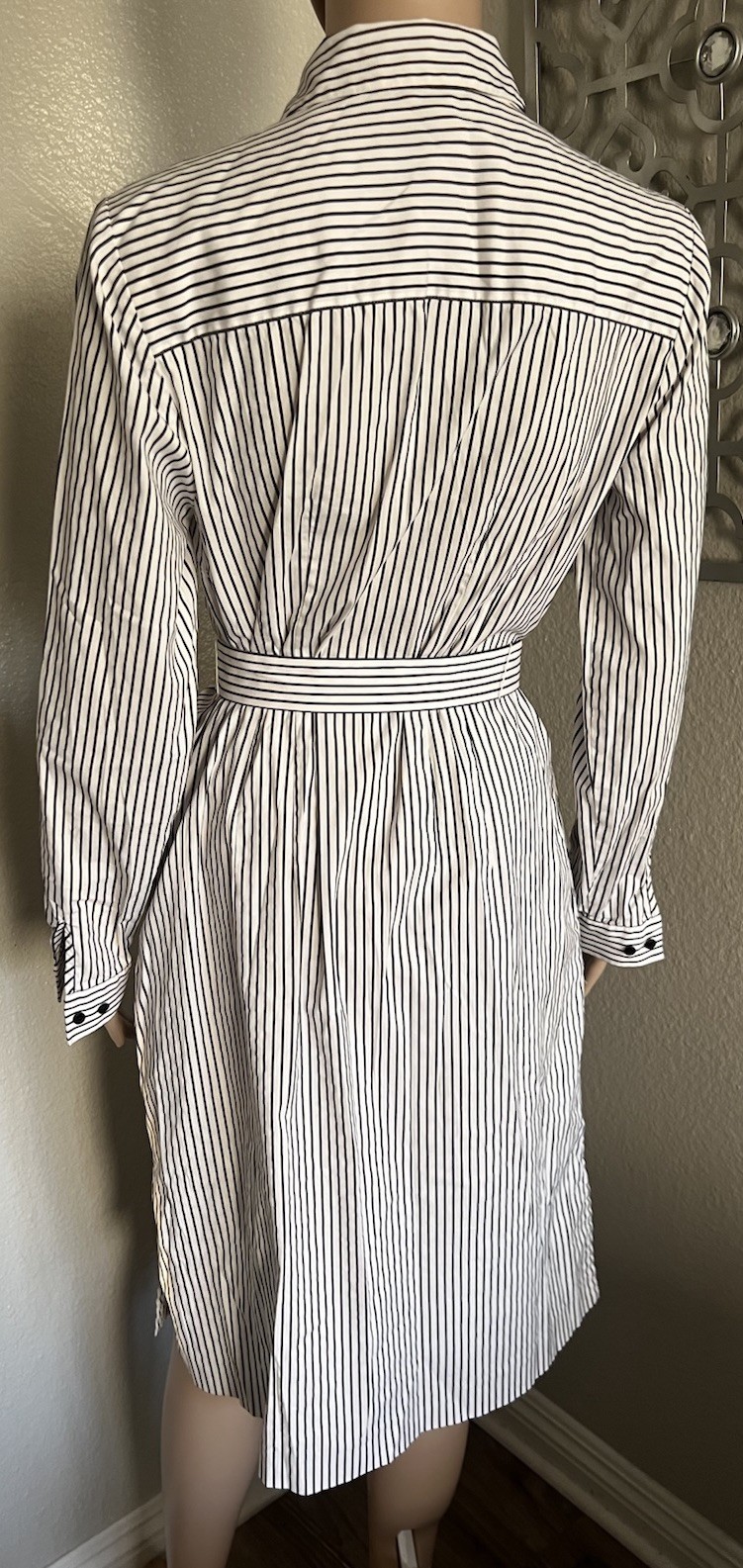 ELIE TAHARI Embroidered Nautical Striped Belted Button Down Shirt Dress sz S