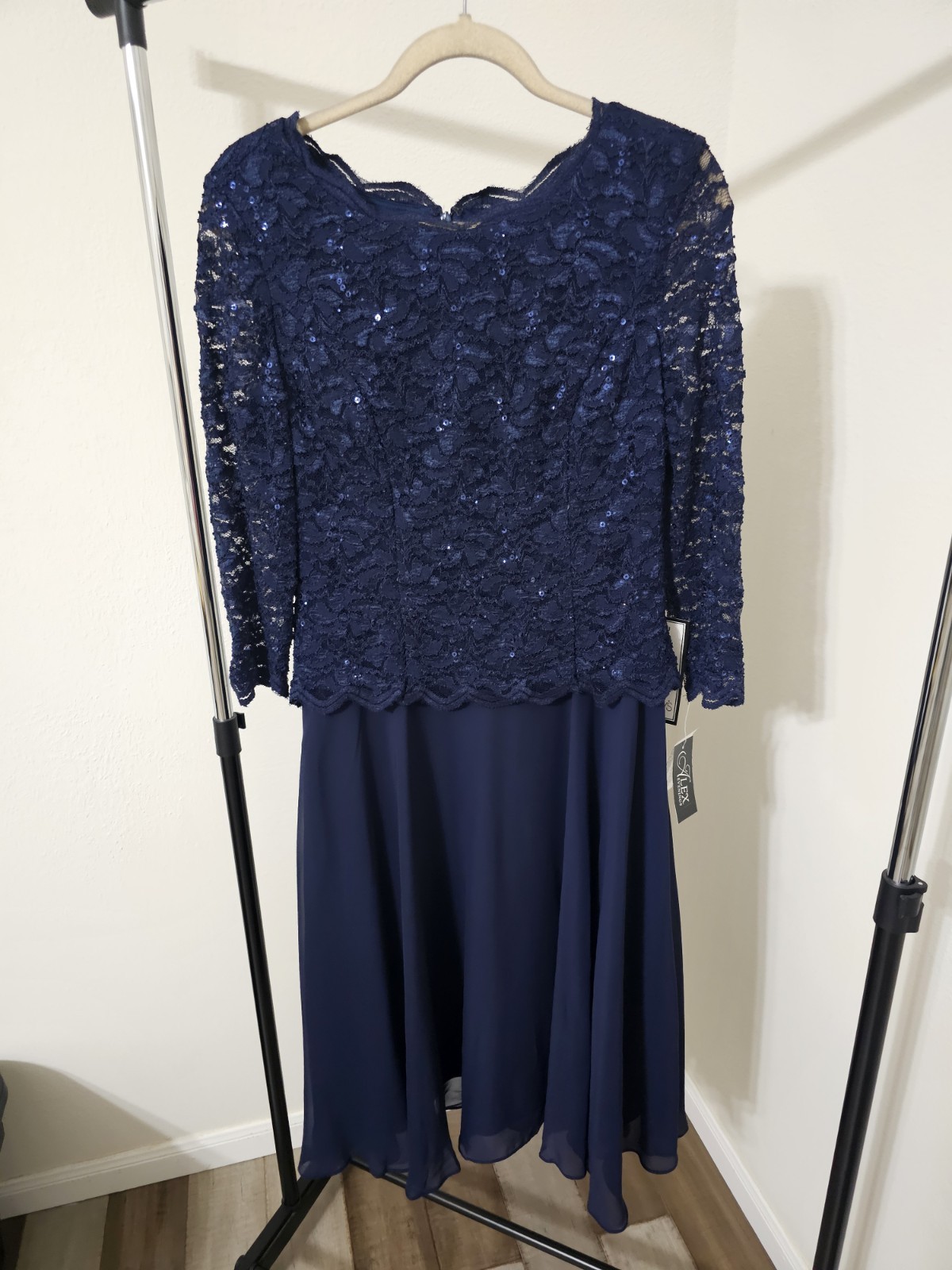 Alex Evenings Sequined Lace Contrast Midi Dress Sz10 $189 (A180)