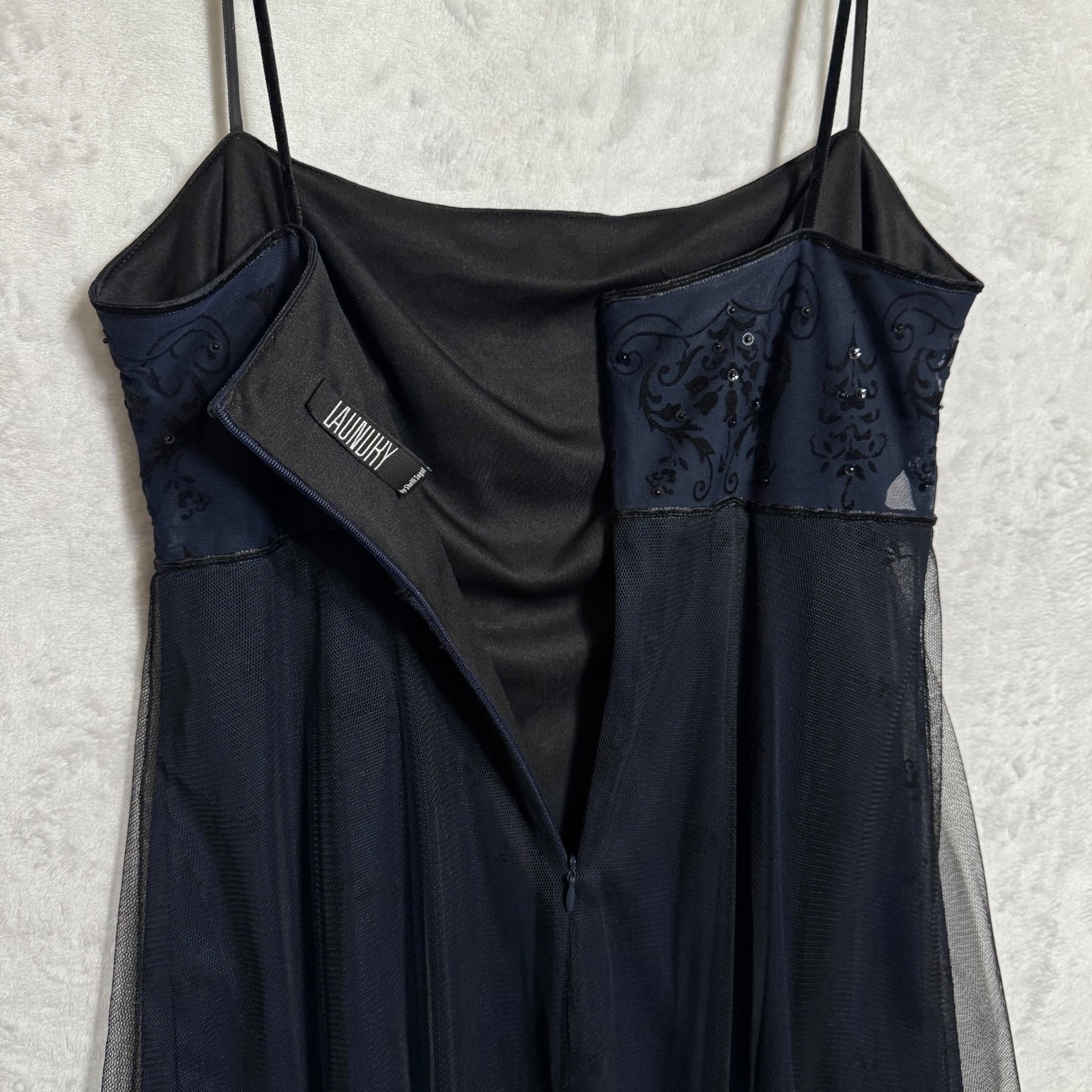 VTG 90s Laundry Shelli Segal Mesh Velvet Babydoll Dress Beaded Fairy Goth 8 XS