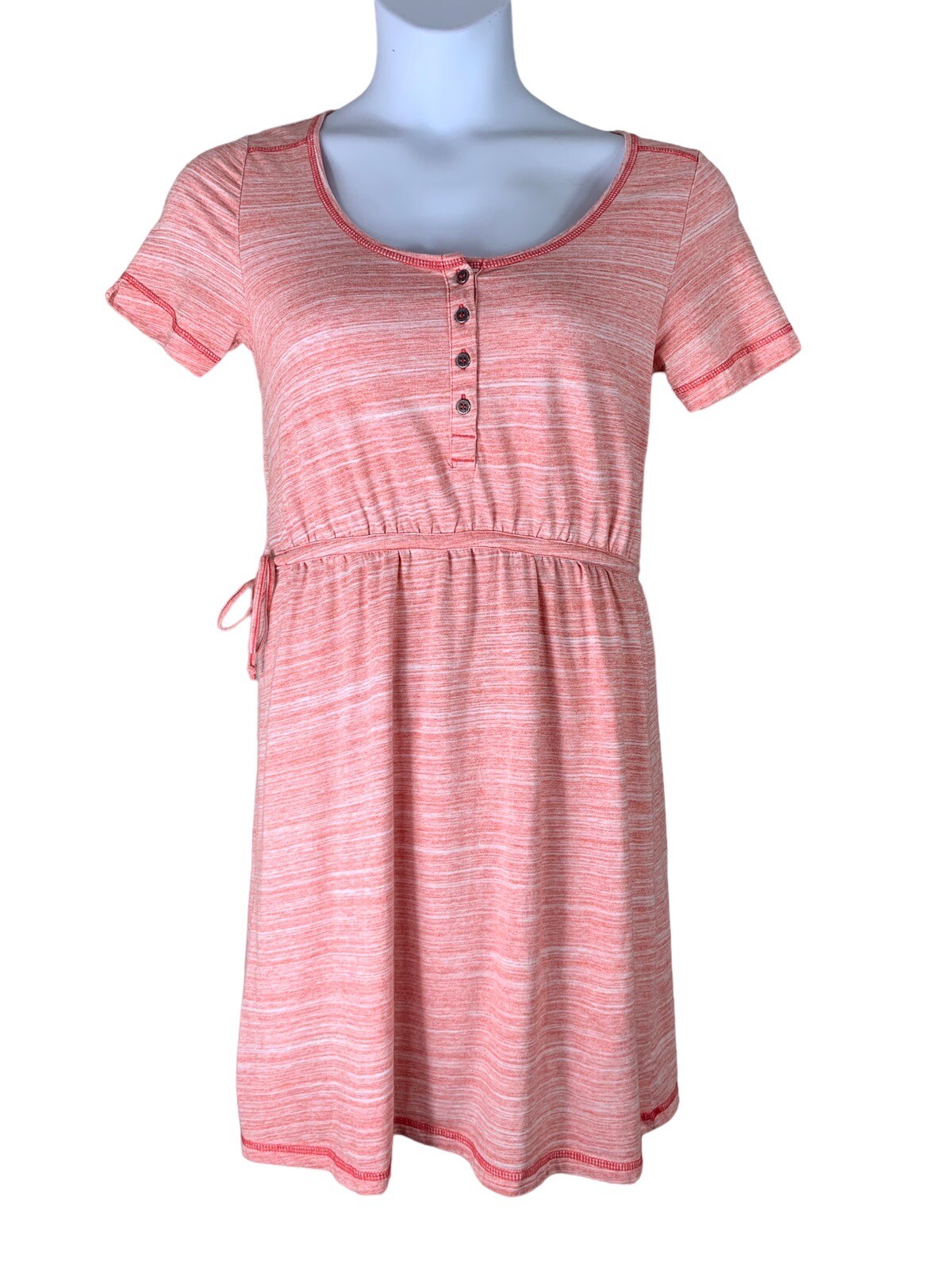 Prana Dress Size Small Heathered Pink Peach Short Sleeved Tie Waist Womens