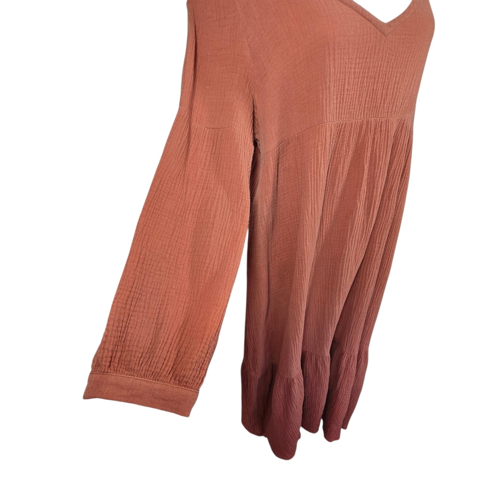 7 For All Mankind Gauze Cotton Tiered Midi Dress Women’s Medium Rust Terracotta