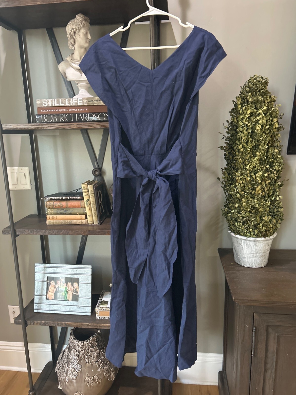 Vince V Neck Tie Back Flutter Sleeve Midi Dress Twilight Blue Womens Size XL