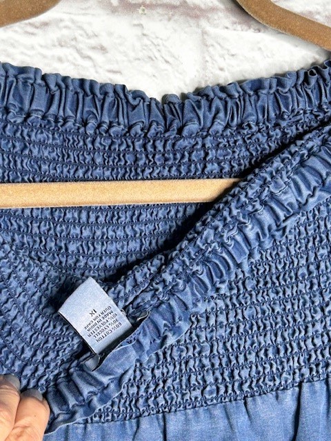 1X/2X/3X/4X New Cotton Medium Wash Blue Denim Smocked Sundress Dress Maxi Skirt