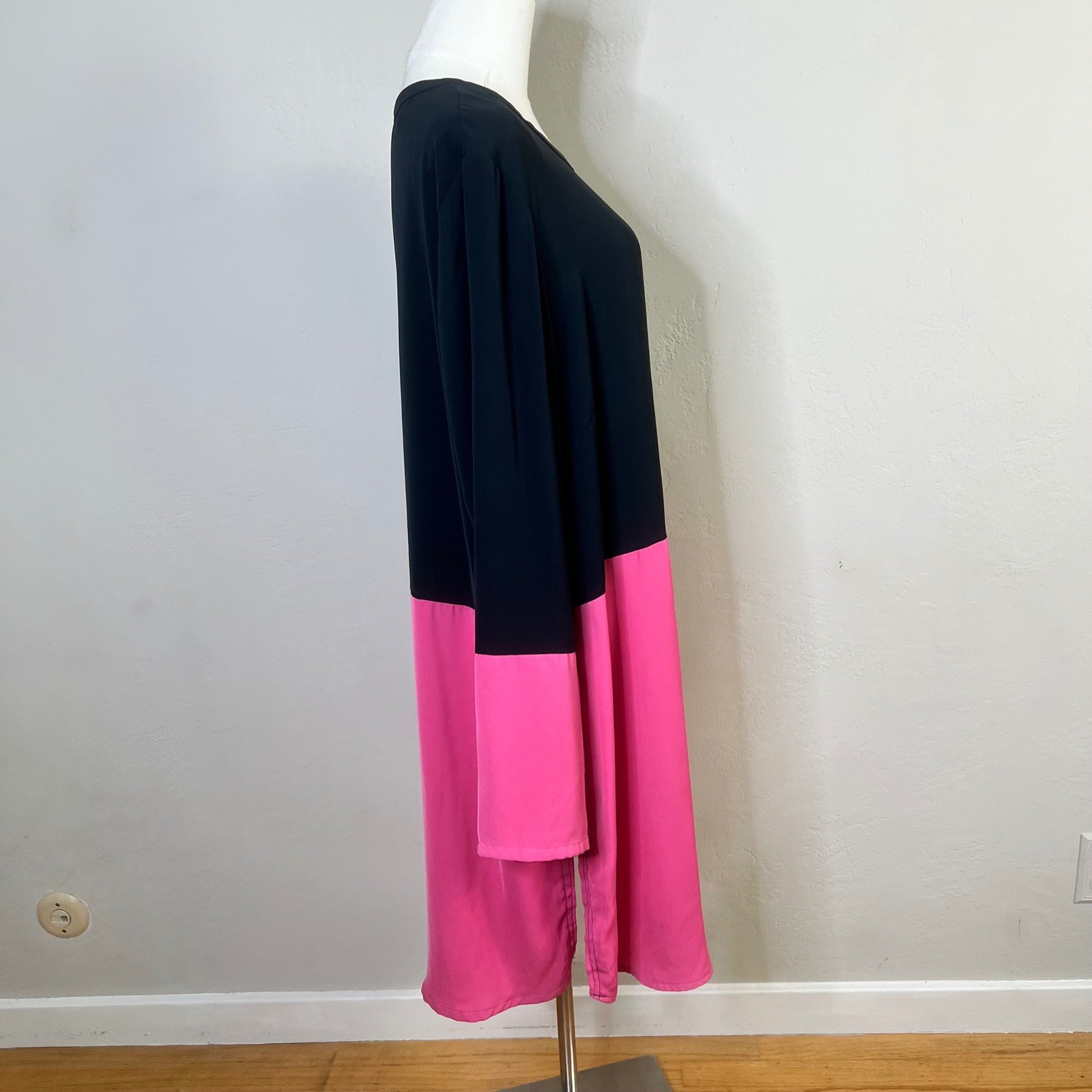 Junarose Black Pink Colorblock Long Sleeve Tunic Dress Plus Size US 16