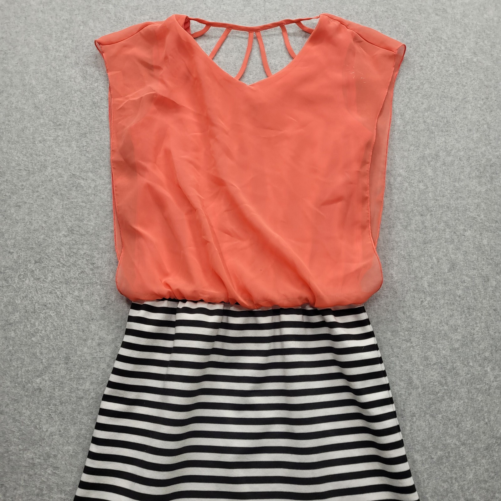 Speechless Ladies Size 12 Peach and Black/White Stripes A-Line Dress
