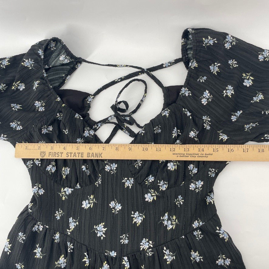 American Eagle Black Floral Open Back Corset Maxi Dress M Cottagecore Whimsigoth