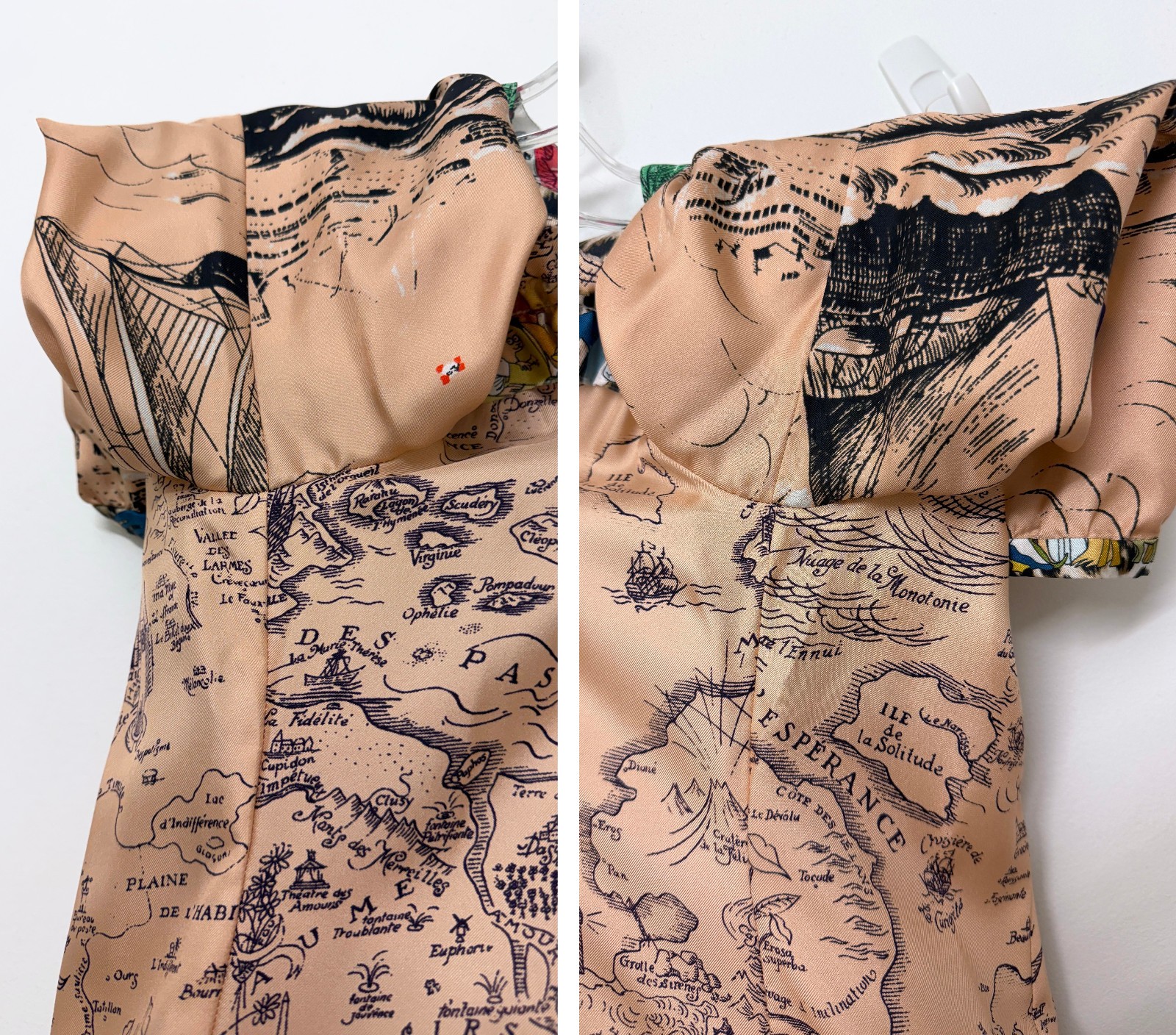 La Prestic Ouiston Flore Map Carte Silk Maxi Dress Tiered Patchwork Panther 0