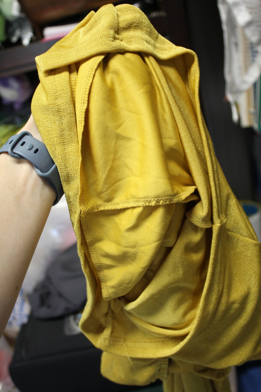 FIESTAR Stretchy Mini Dress Yellow Long Sleeve Size LARGE Cocktail Lounge Hugger