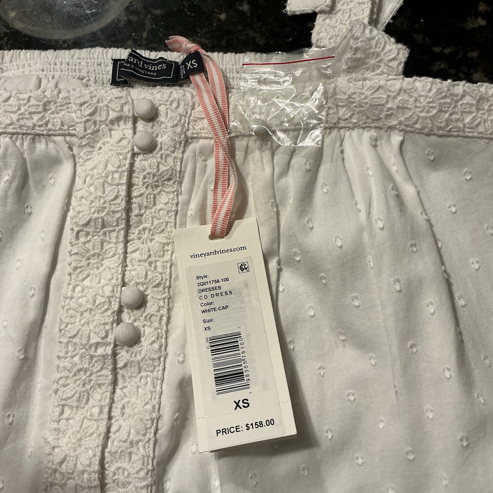 Vineyard Vines White Square Neck Button Front Tie Strap Short Sundress XS