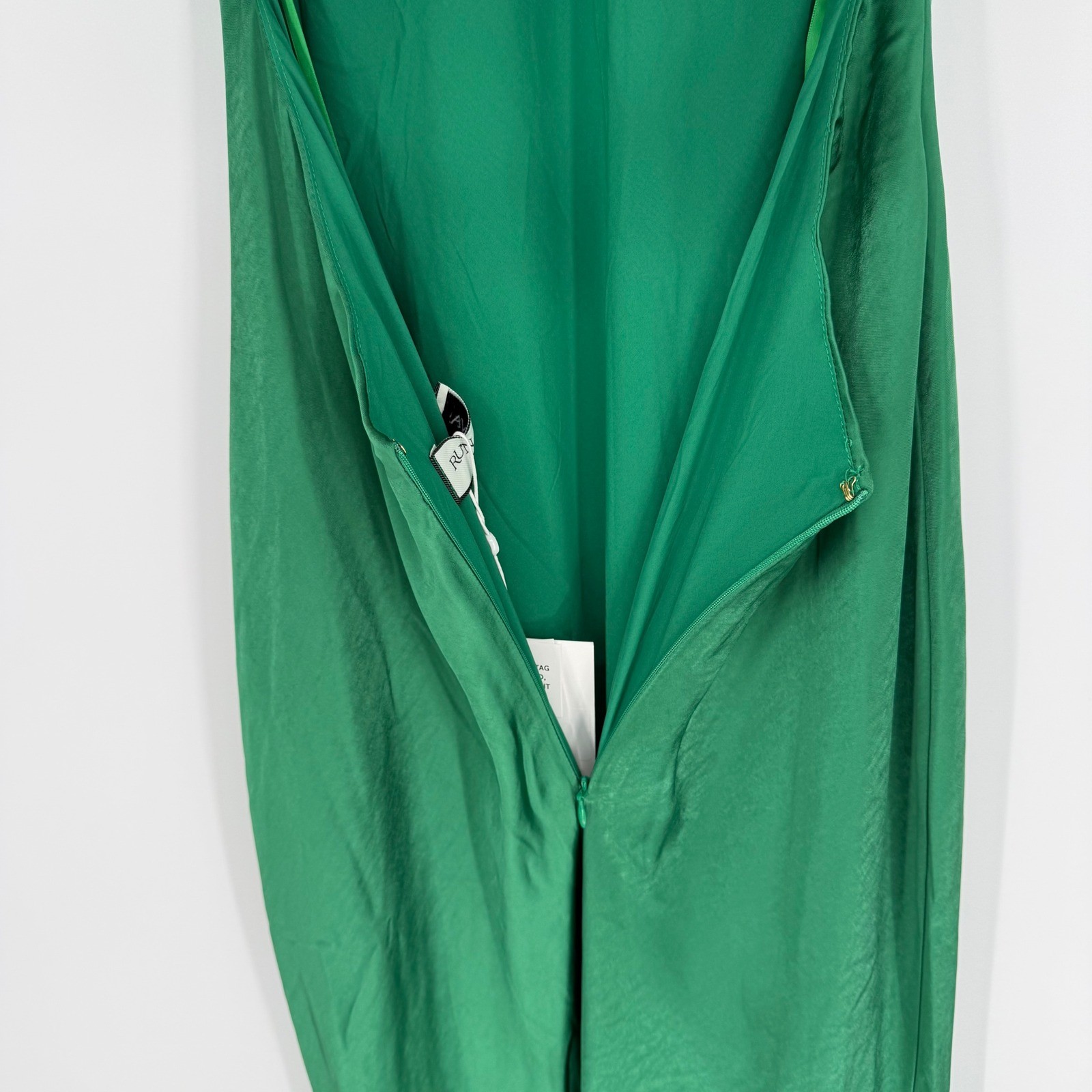 RUNAWAY THE LABEL RAELYN MAXI DRESS EMERALD GREEN SATIN OPEN BACK MEDIUM NWT
