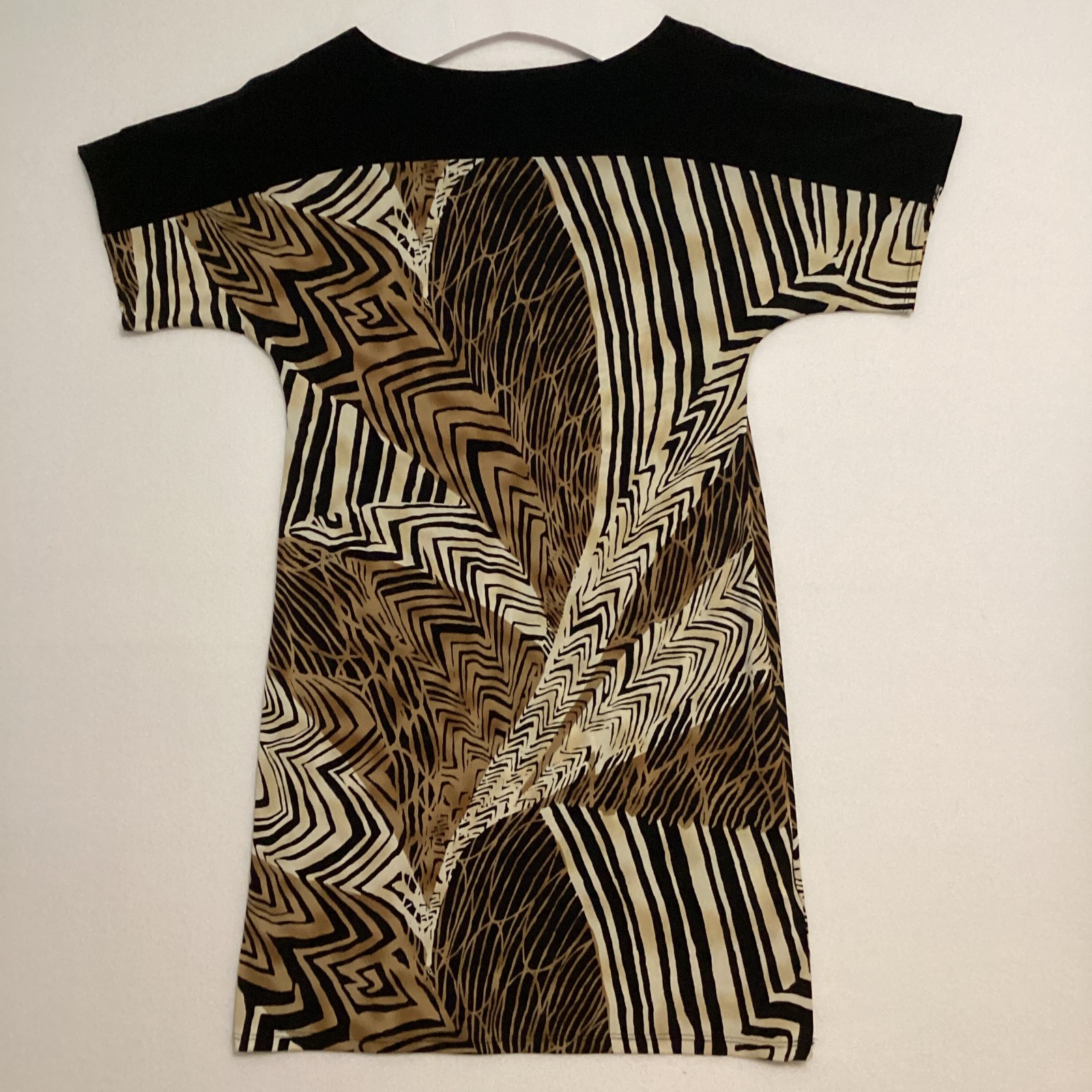 Blu Sage Womens Medium Stretch Geometric Print Shift Dress Boat Neck Slit Sleeve