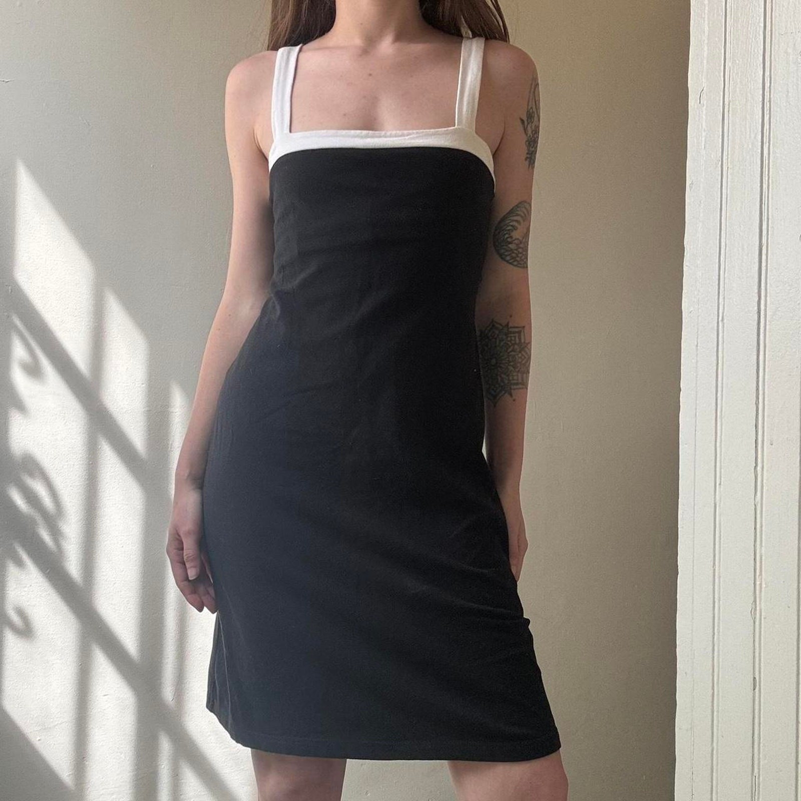 Vintage Polo Jeans Co. by Ralph Lauren Black White Square Neck Mini Dress Small