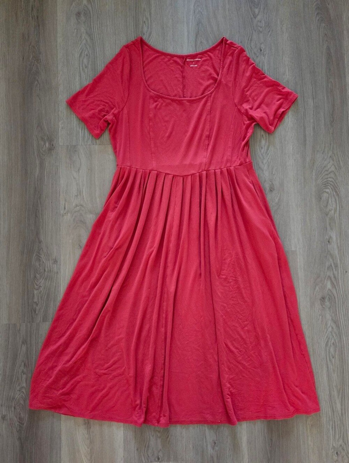 Universal Standard Red Empire Waist Midi Knit Dress S (14-16) Pockets Vacay