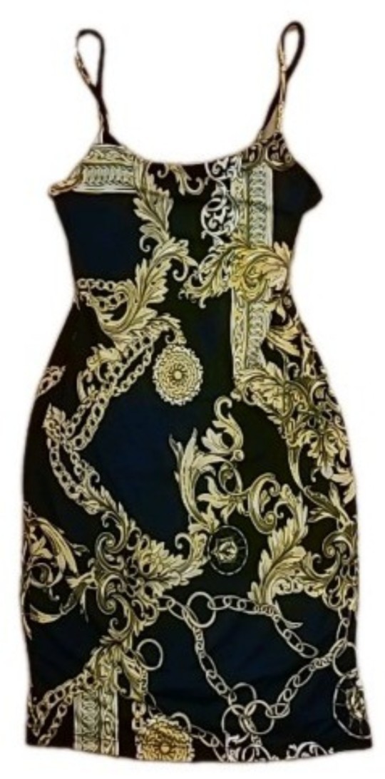 Papaya Sleeveless Blouse Spaghetti Strap Black & Gold Filigree Ornate Chain-link