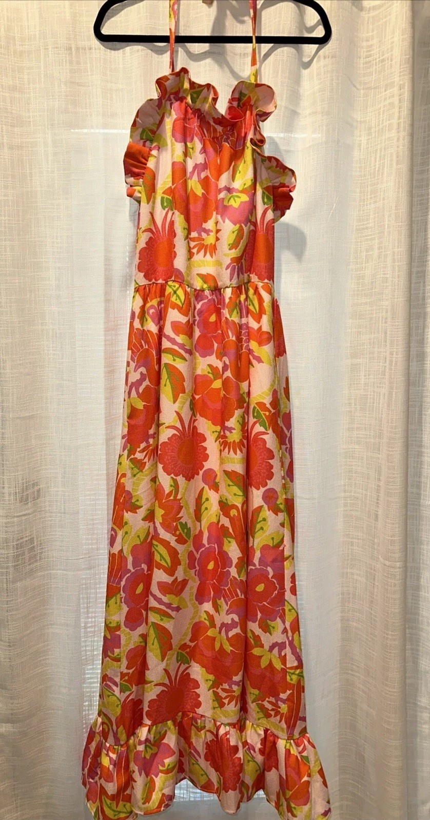 CK Bradley Women’s Large Dove Maxi Dress in Falconer Sunburst Halter NO BELT