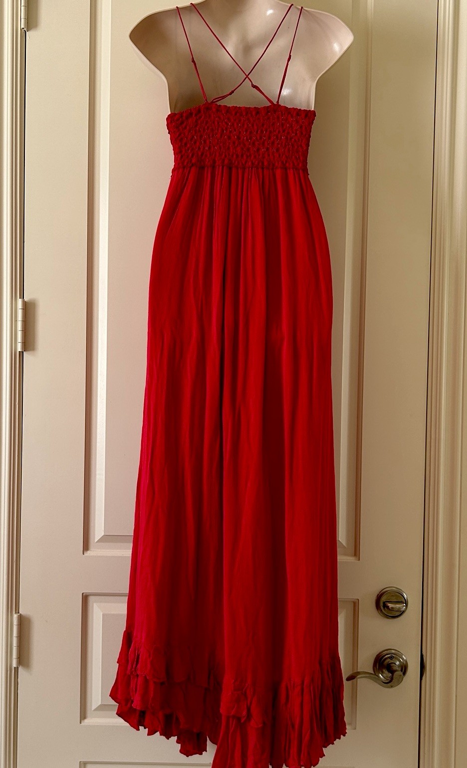 FREE PEOPLE “Adella” Maxi Slip Dress With Lace Top, Bright Red, Size XS, NEW