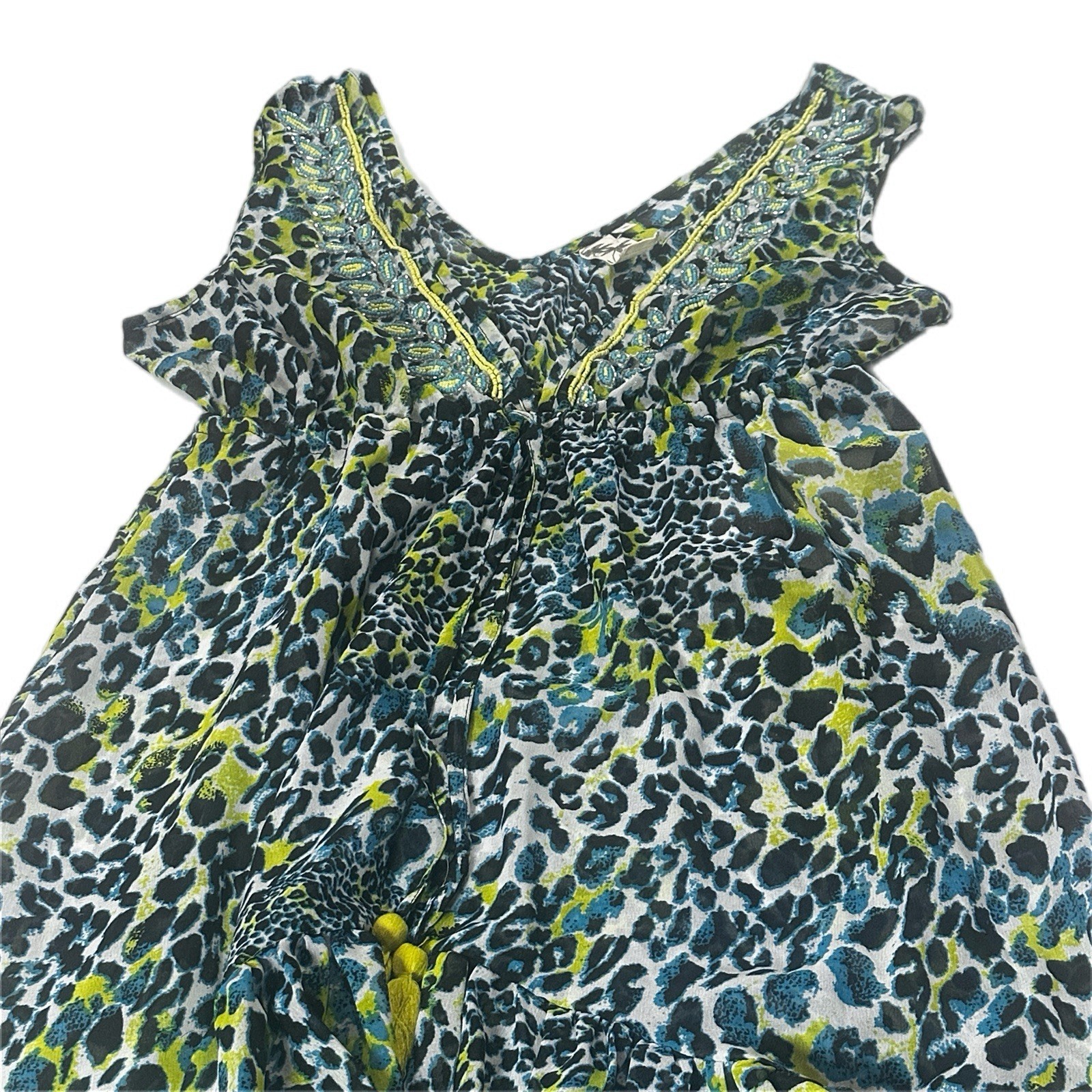 Violet Sky Animal Print High Low Sheer Beaded Boho Maxi Dress Size Medium NWT