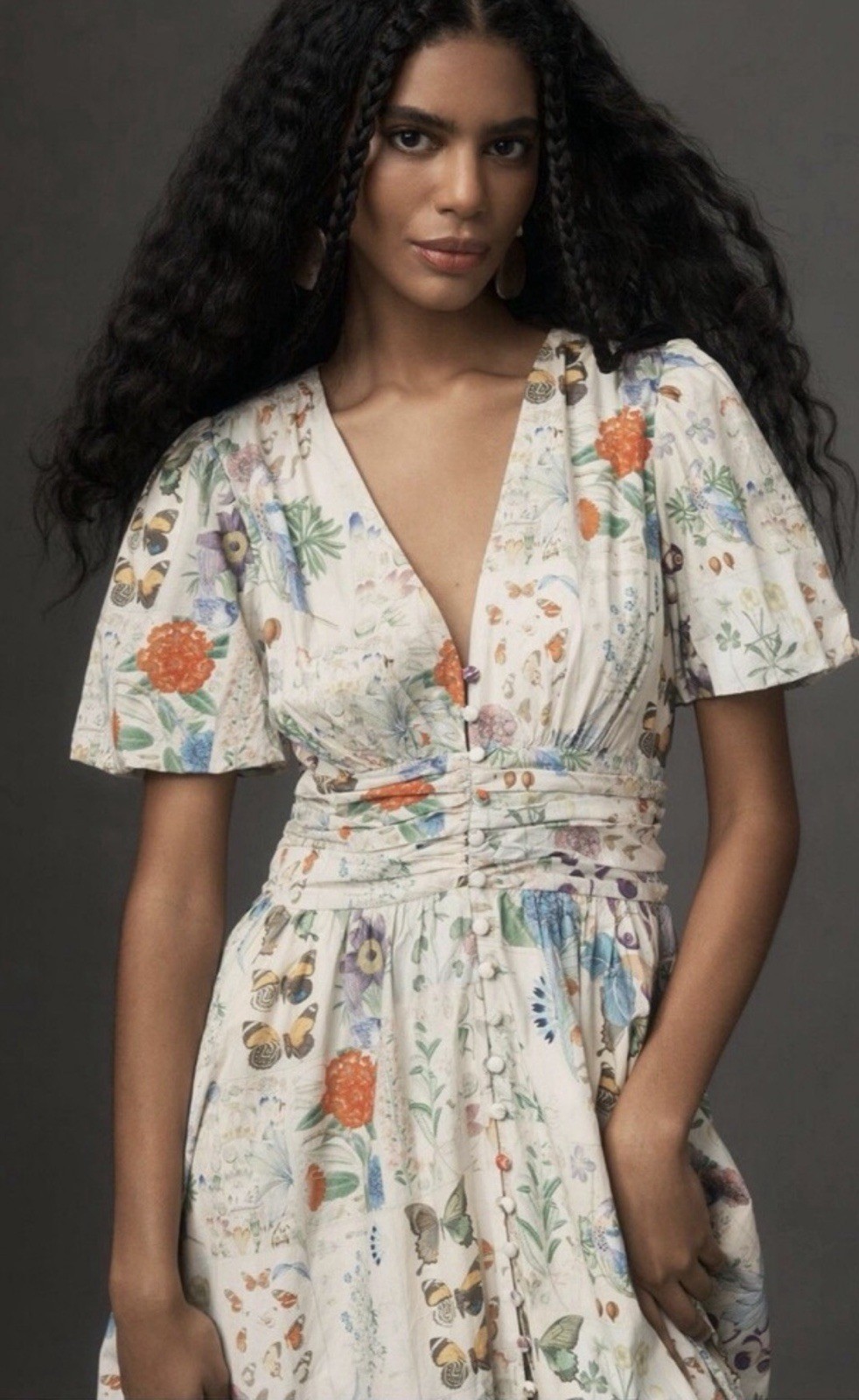 Anthropologie Midi Dress Katherina Floral Button Front Preppy Boho Medium NWT