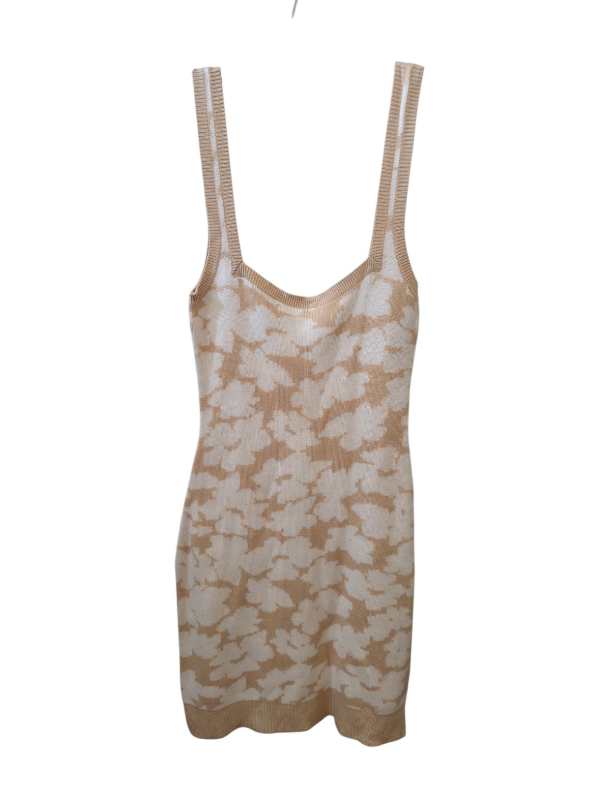 Anthropologie Women’s Sweater Knit Floral Mini Dress Beige Cream Size XXS