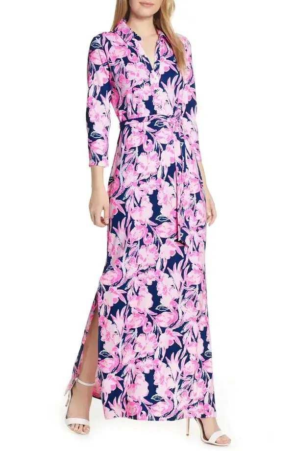 Lilly Pulitzer Holloway Maxi Dress Inky Navy Flamingle Flamingo Print M Coastal