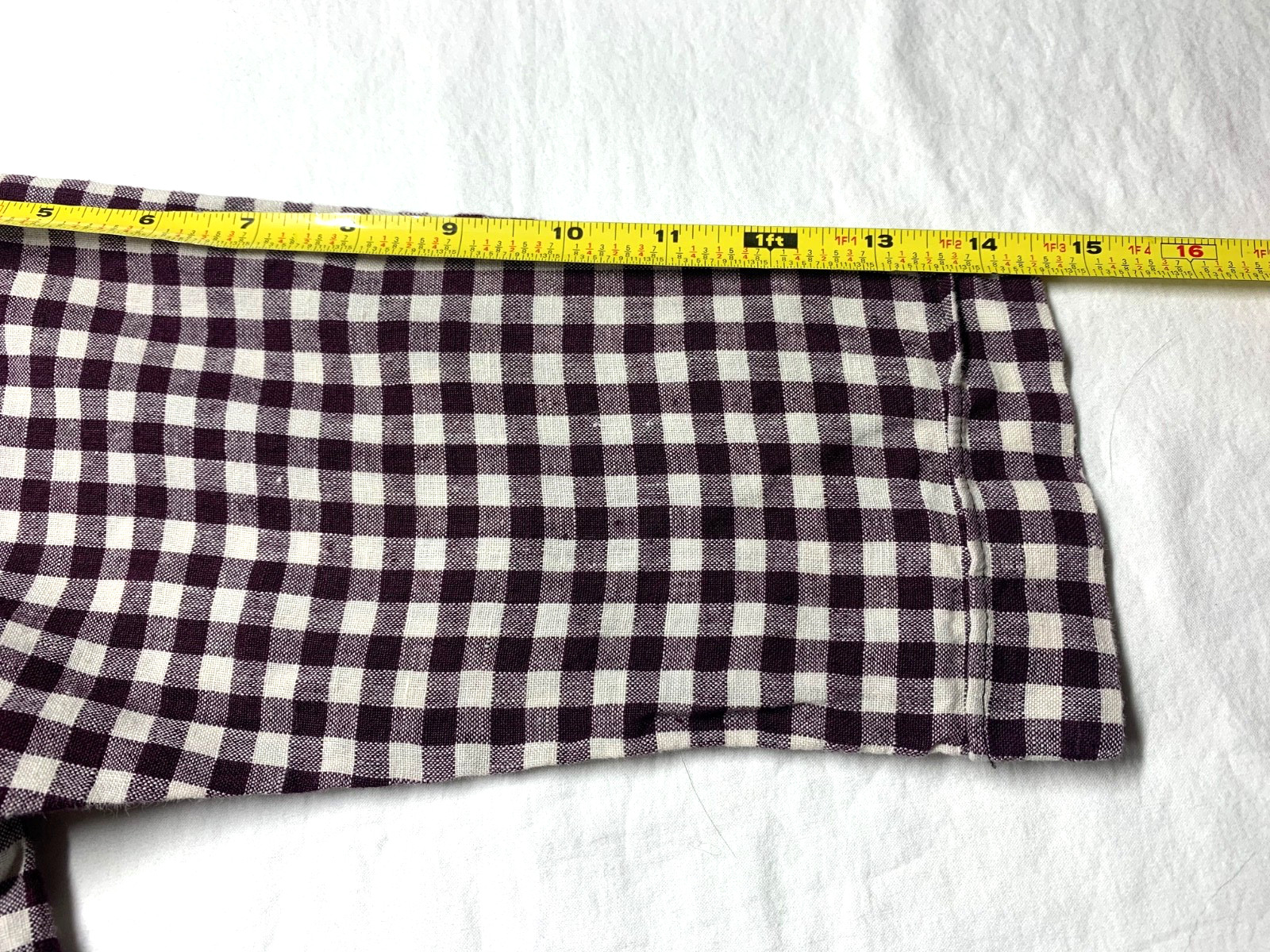 Pyne & Smith 100% Linen Aubergine Gingham Check Midi Dress XS with Tie Belt USA