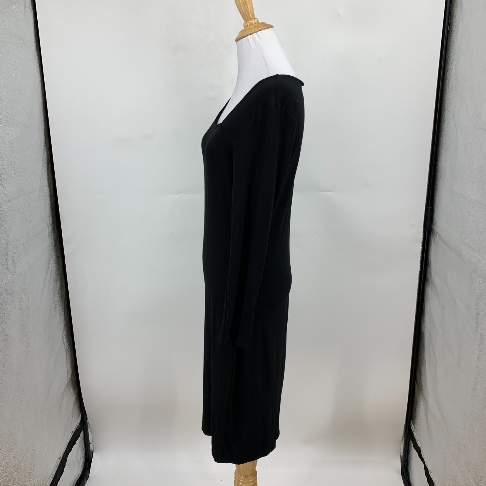 Fraiche By J Dress Womens M Medium Black Asymmetrical Neck Long Sleeve Stretch