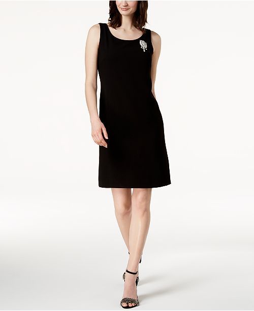 $280 Msk Women’s Black Scoop-Neck Sleeveless A-Line Sheath Dress Size 8