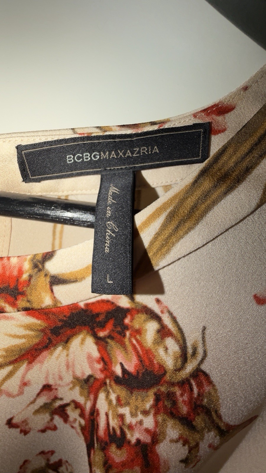 BCBGMAXAZRIA Floral Belted Maxi Dress Balloon Sleeve Beige Red Brown L