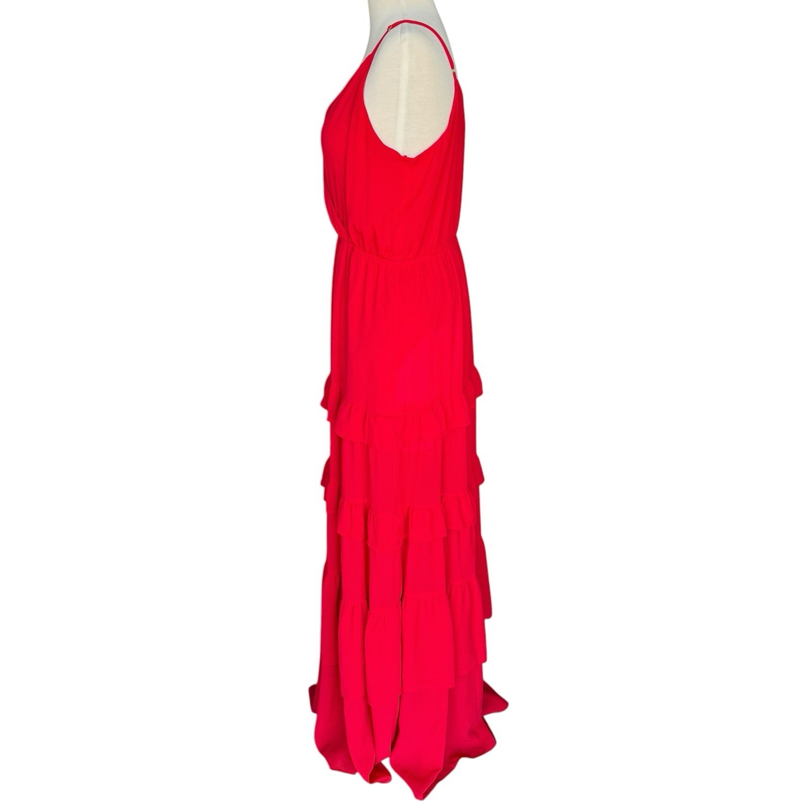FLYING TOMATO Red Tiered Ruffled Maxi Dress Adjustable Straps V-Neck Large READ!