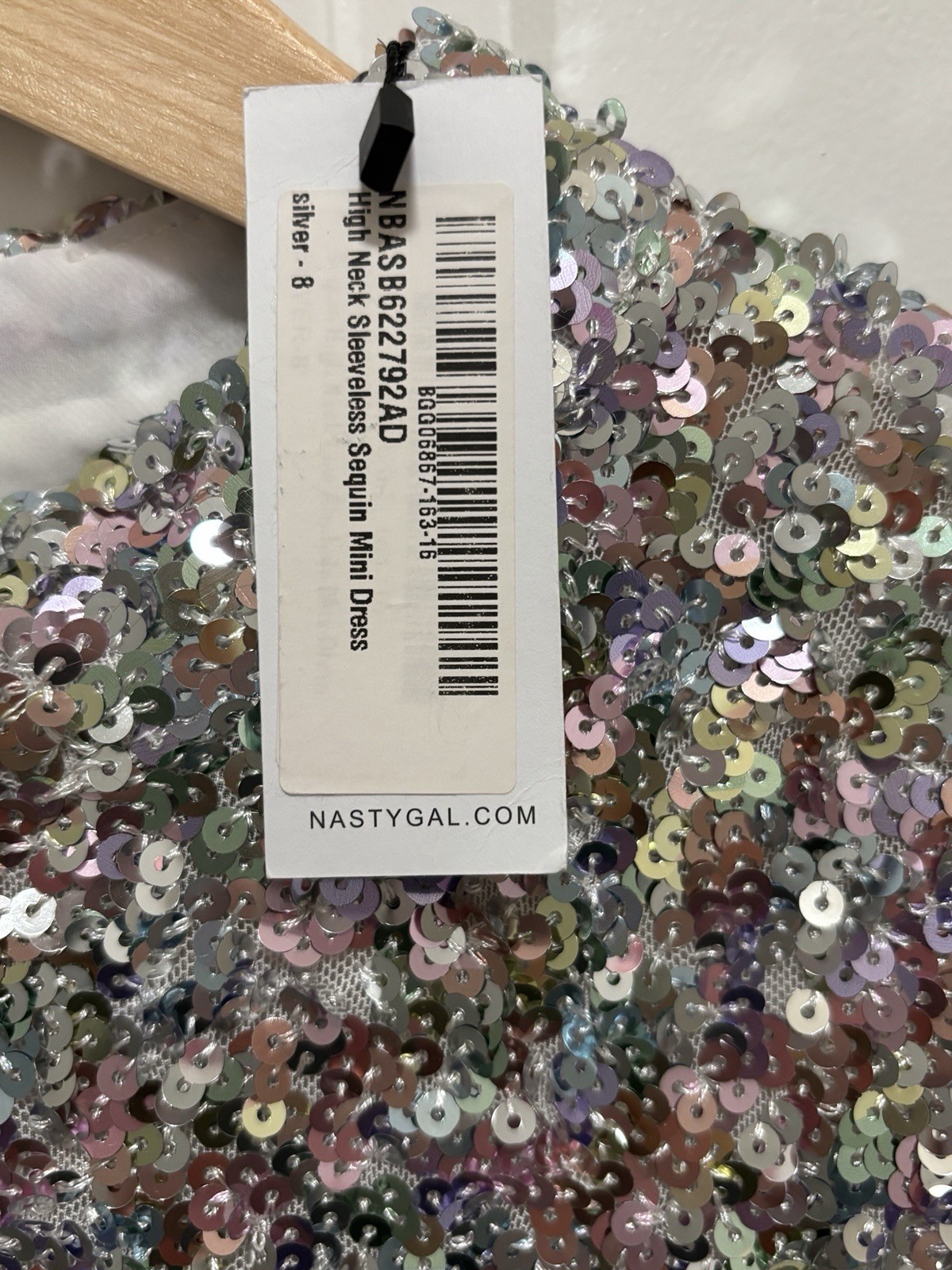 Nasty Gal High Neck Sleeveless Sequin Mini Silver Dress Sz 8