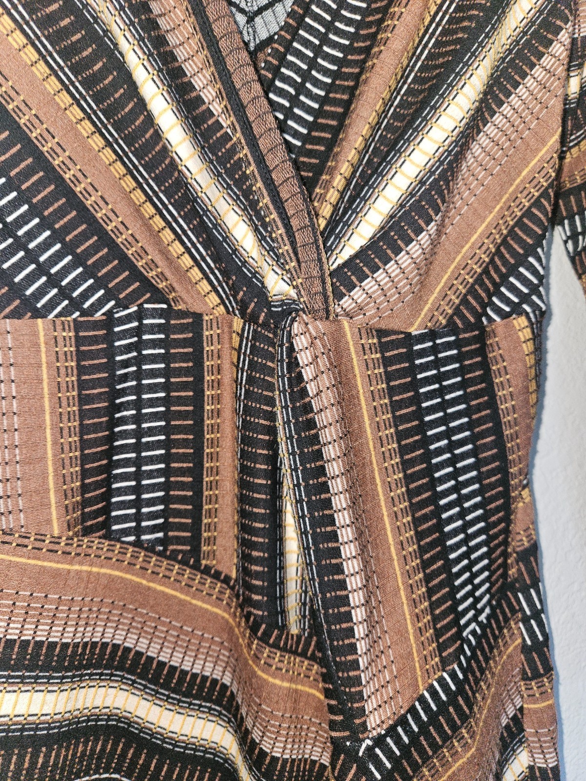 Maeve Striped Wrap Midi Dress XS Textured Brown Black Gold 70s Mod Anthropologie
