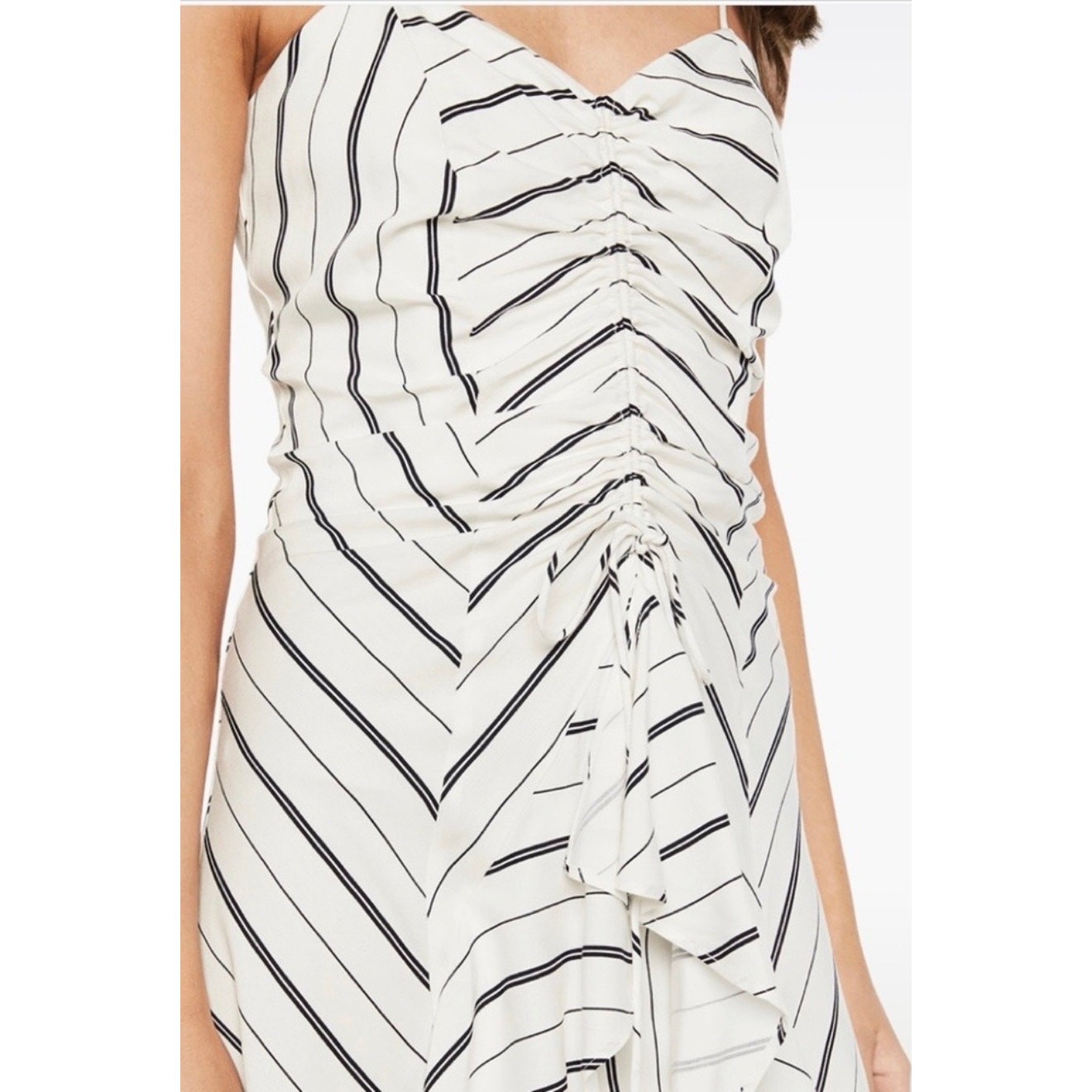 Bardot Revolve Winona Stripe Ruffled Midi Dress Women’s 10 Large White