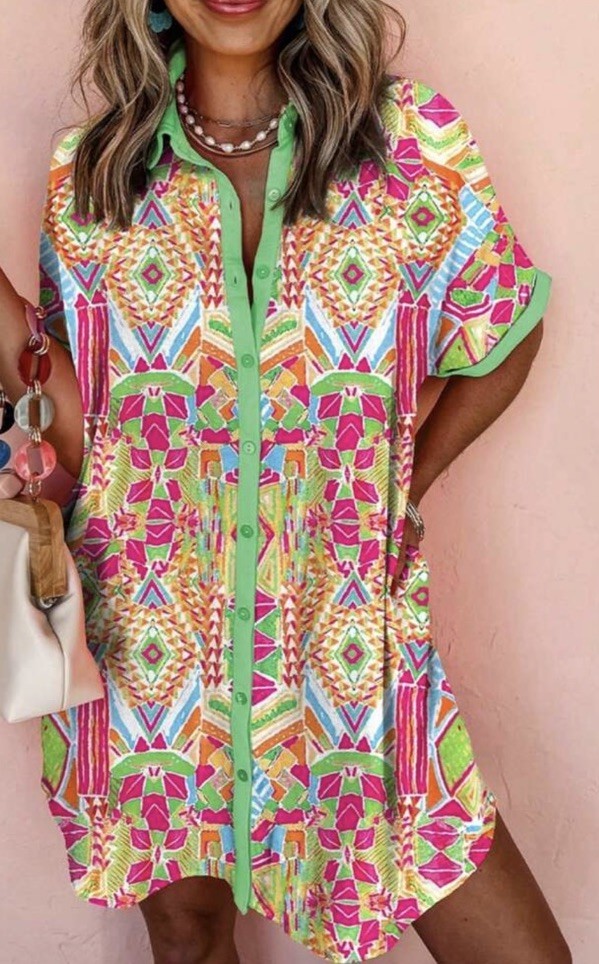 Women’s Dress Straight Button Front Collard Multicolor SEE MEASUREMENTS NWOT