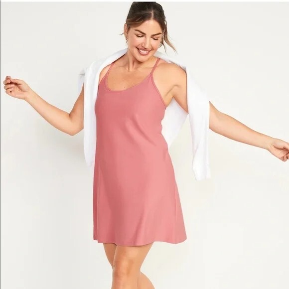 NEW Old Navy Powersoft Sleeveless Shelf-Bra Active Tennis Rose Dress Women L NWT