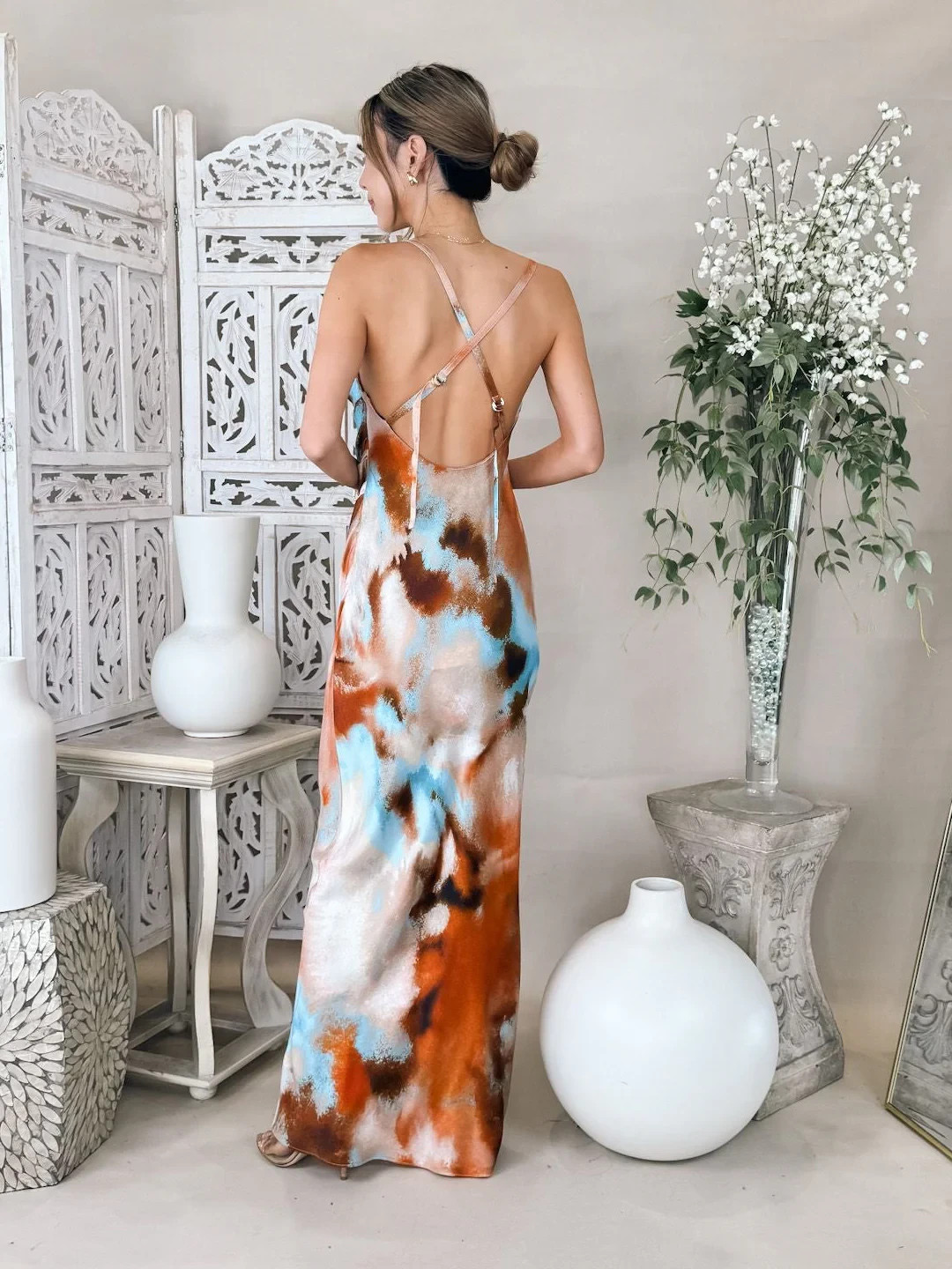 New Significant Other Rhode Abstract Asymmetric Gown Maxi Dress Open Back Sz 4