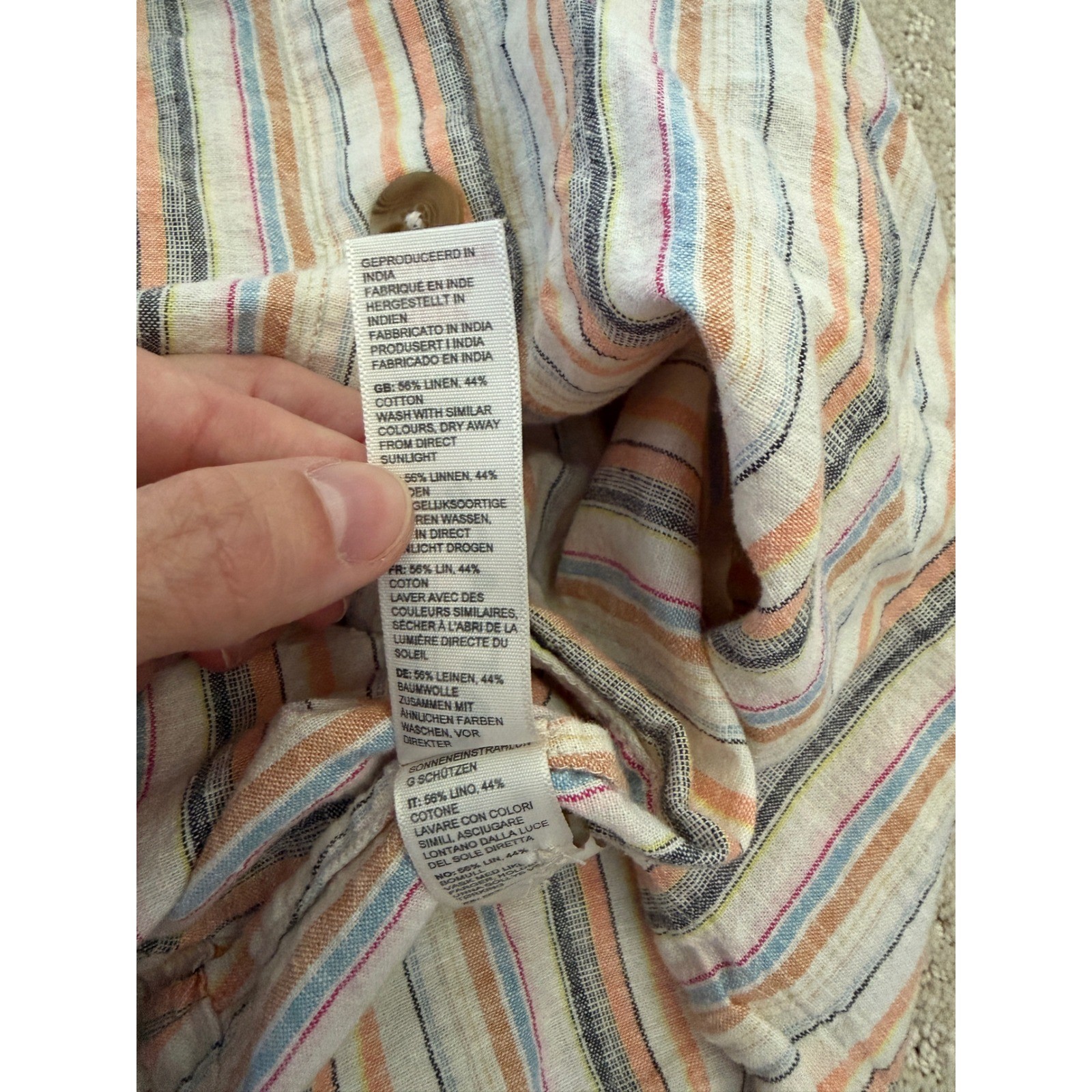 FatFace Linen Cotton Striped Button Down Midi Dress Pockets Orange Blue Womens 2